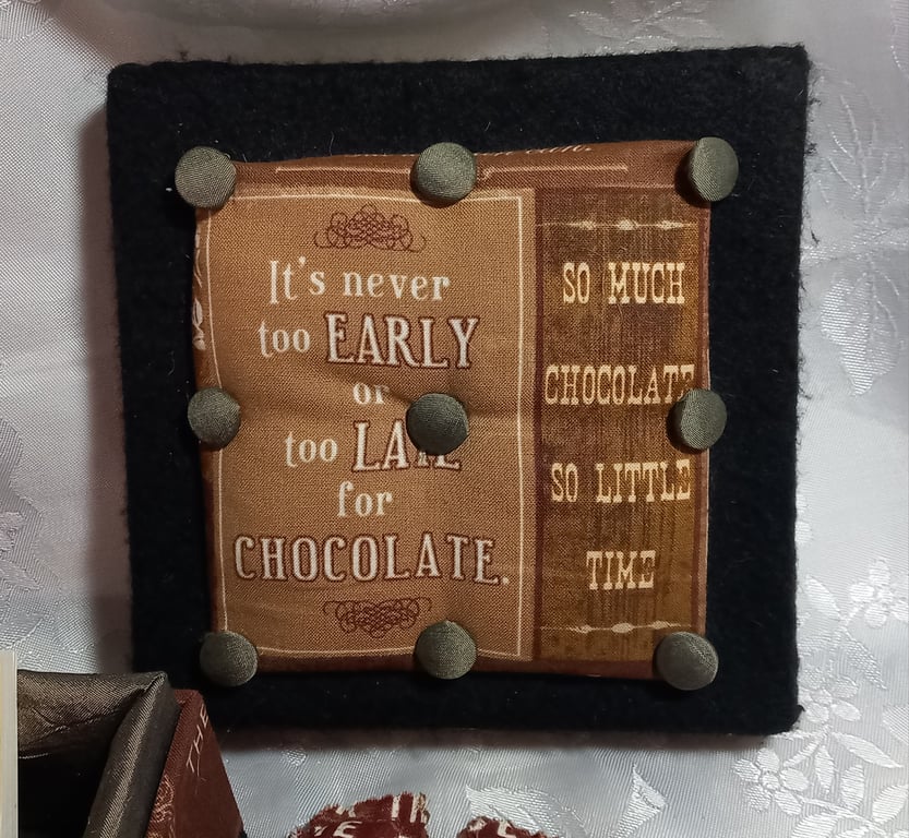 Chocolate box for chocoholics. Fabric art with no calorie contents.