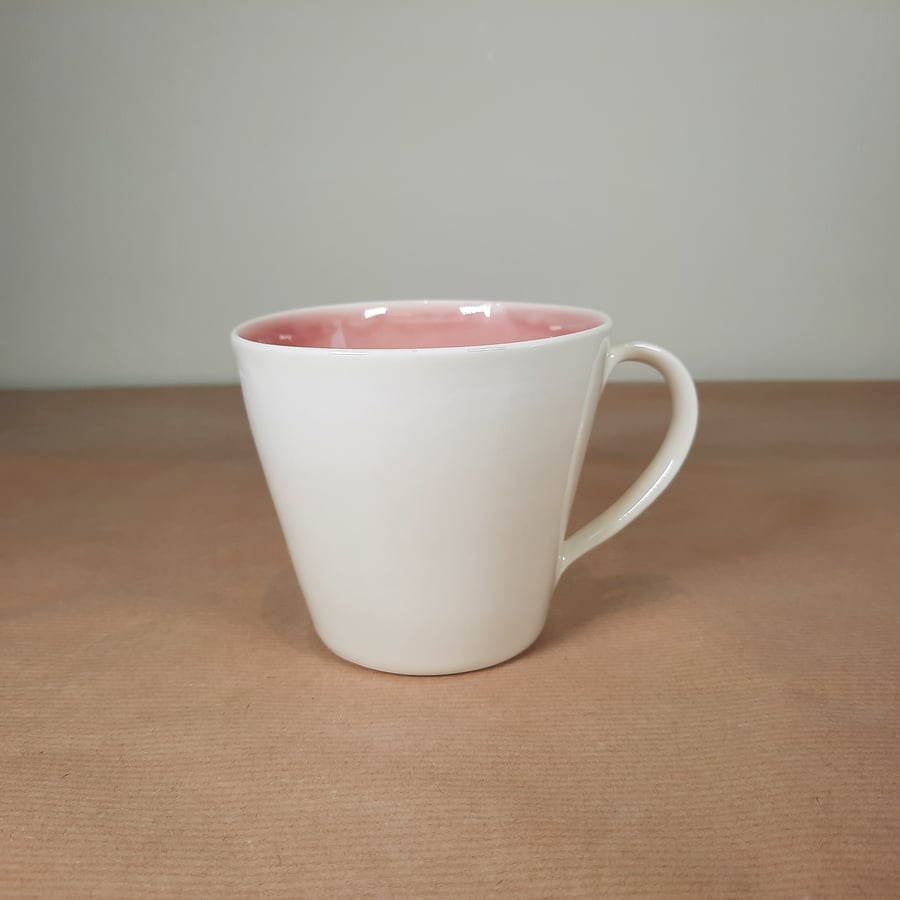 Large pink and white hand thrown ceramic mugs 