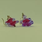 Glass Lampwork Drop Earrings: Pink Fluted Beads, Swarovski Crystal, 