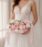 Luxury Wedding Flower Girl Basket & 2x Wrist Corsages Set Blush Pink Handmade - Image 4