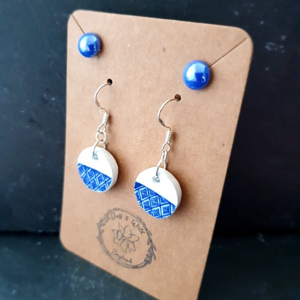 Blue Ceramic and Glass earrings set. 
