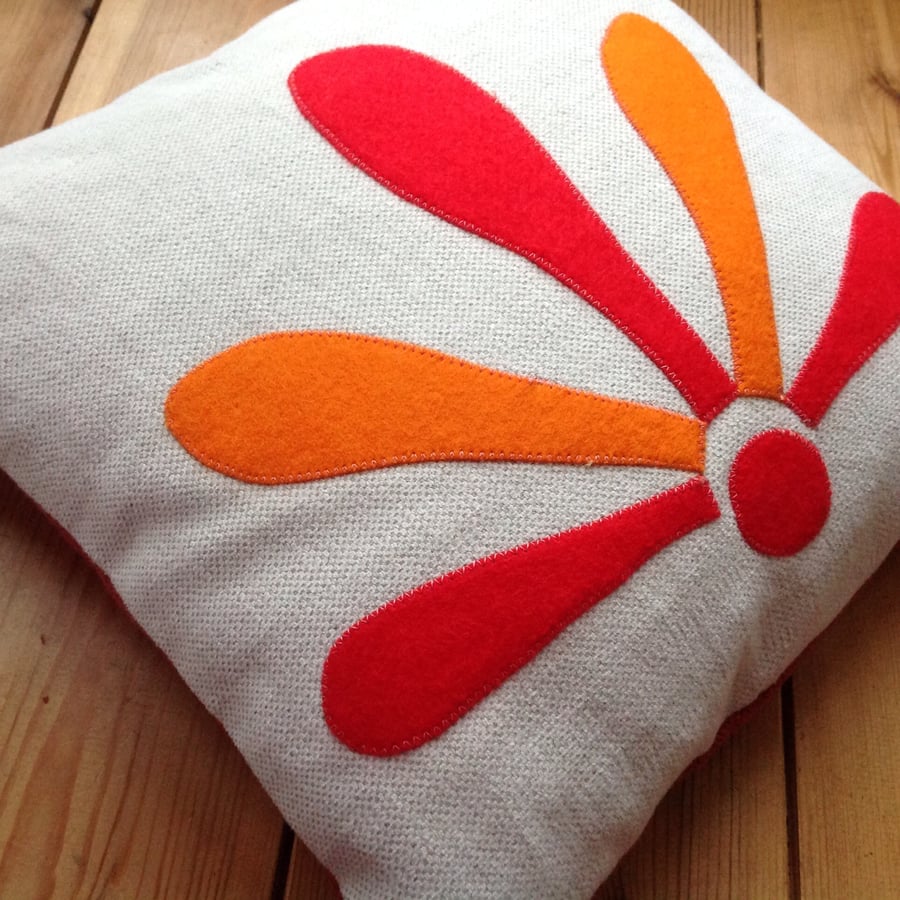 SALE Red And Orange Abstract Flower Design Cushion