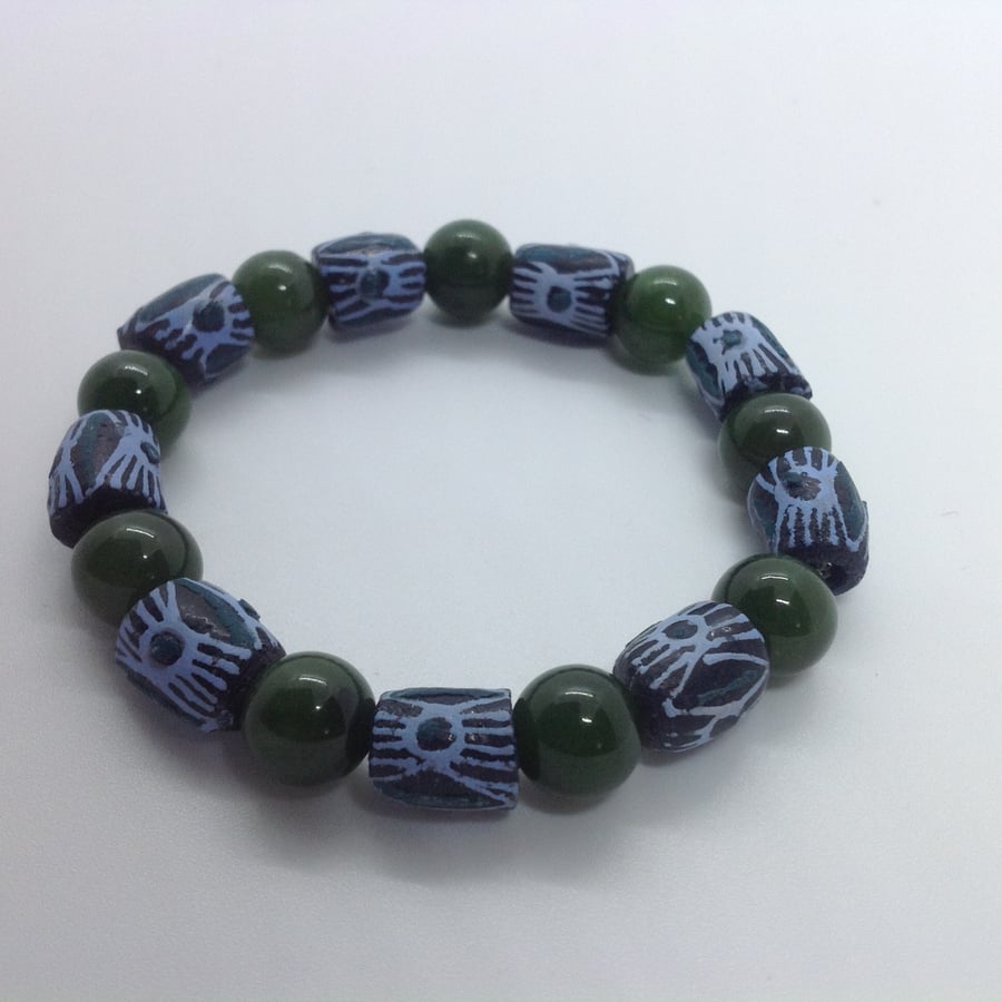 Green bracelet made with African beads