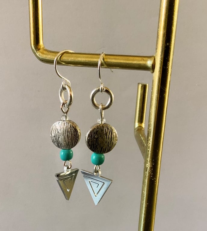 Stainless Steel Triangle Charm Earrings.