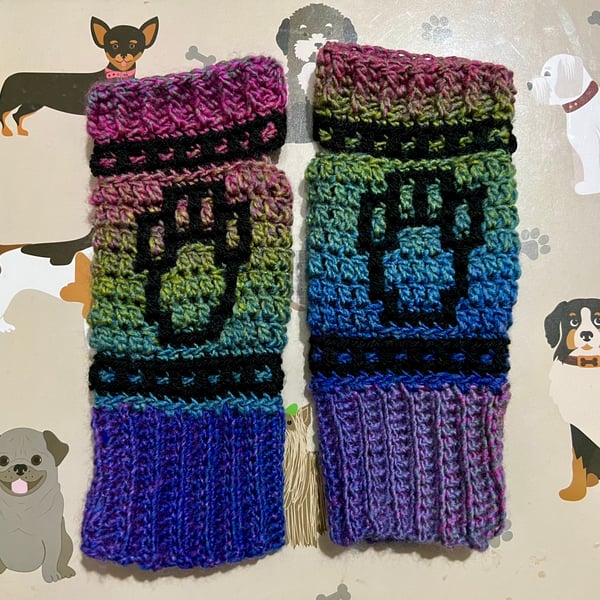 Handmade Paw Print Fingerless Gloves