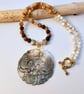 Mother Of Pearl Pendant On Agate And Shell Necklace - Handmade In Devon - Image 1