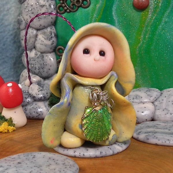 Tiny Garden Gnome 'Mae' with sparkly shell OOAK Sculpt Ann Galvin