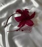 Jo - Claret Feather Flower Fascinator Headband with Merrywidow Veiling  - Image 4