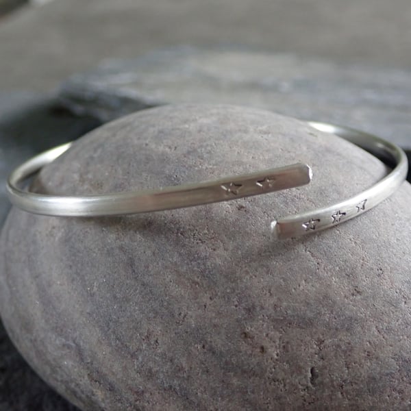 Star Narrow Bangle, Recycled Sterling Silver, Hand Stamped