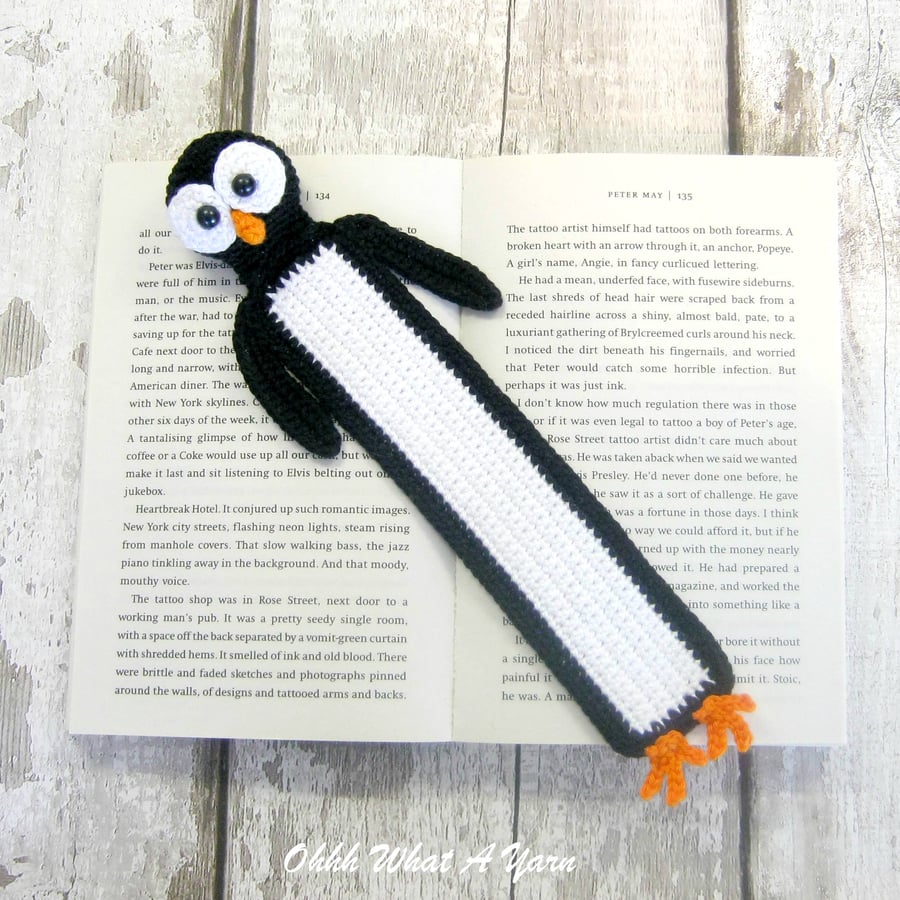 Crochet penguin bookmark