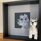 Animal ceramic sculpture and pastel sketch - Framed Miniature 