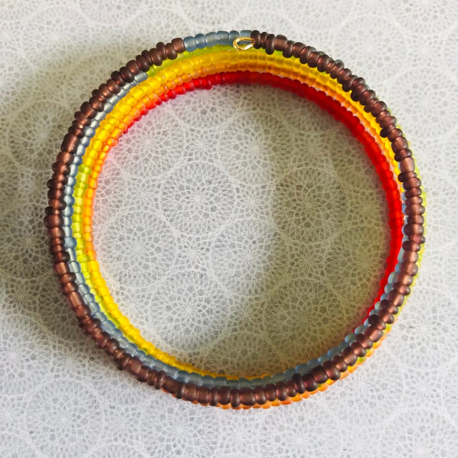 Frosted Rainbow Seed Beaded Memory Wire Bracelet