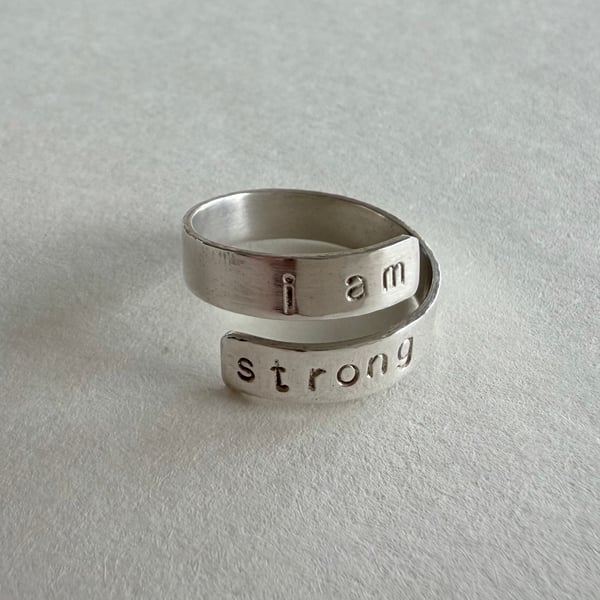 Sterling silver ‘I am strong’ wrap ring
