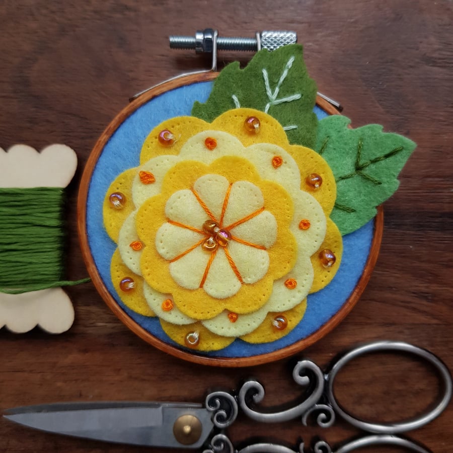 Whimsical Spring Garden handmade wall decoration, keepsake, yellow and blue