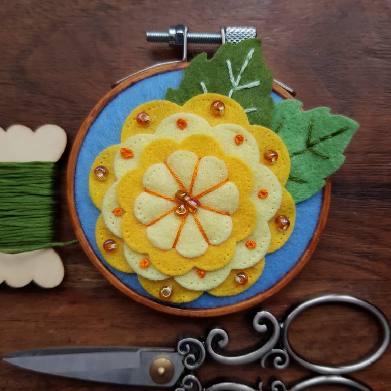 Whimsical Spring Garden handmade wall decoration, keepsake, yellow and blue