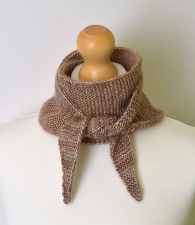 Handmade Silk Merino Scarflette in Camel- Lightweight Kettle-Dyed Knit Neck Wrap