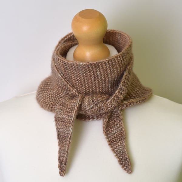 Handmade Silk Merino Scarflette in Camel - Lightweight Hand-Dyed Knit Neck Wrap