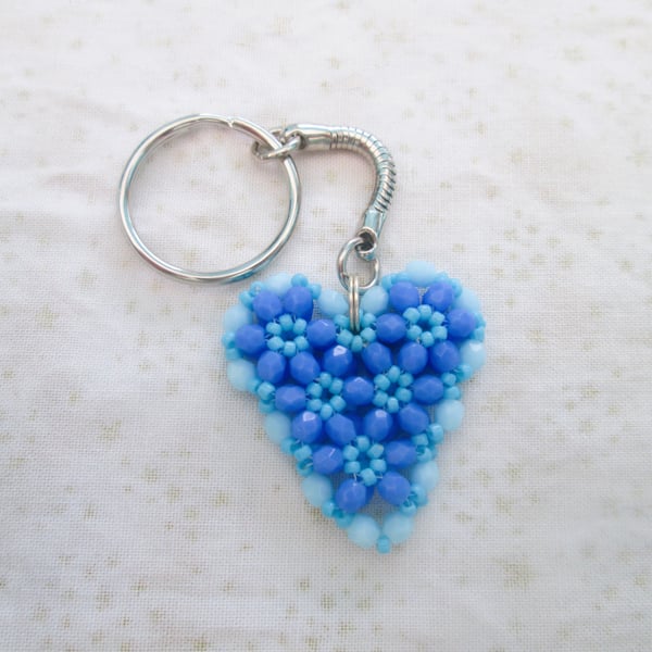 Blue heart beaded keyring or bag charm, Valentine gift, Anniversary present