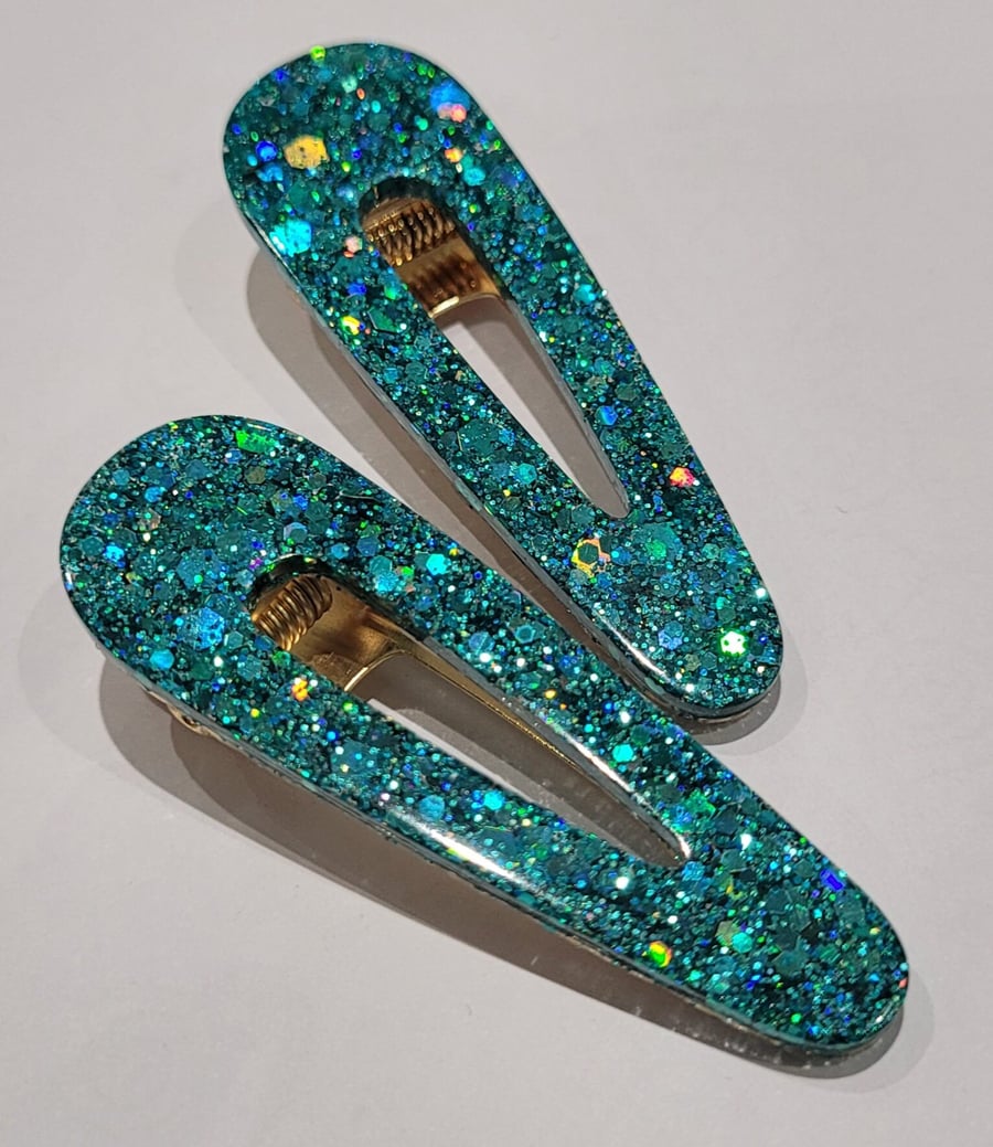 Light Blue Glitter Hair Clips