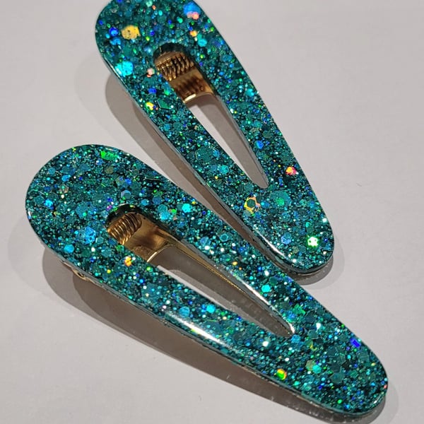 Light Blue Glitter Hair Clips