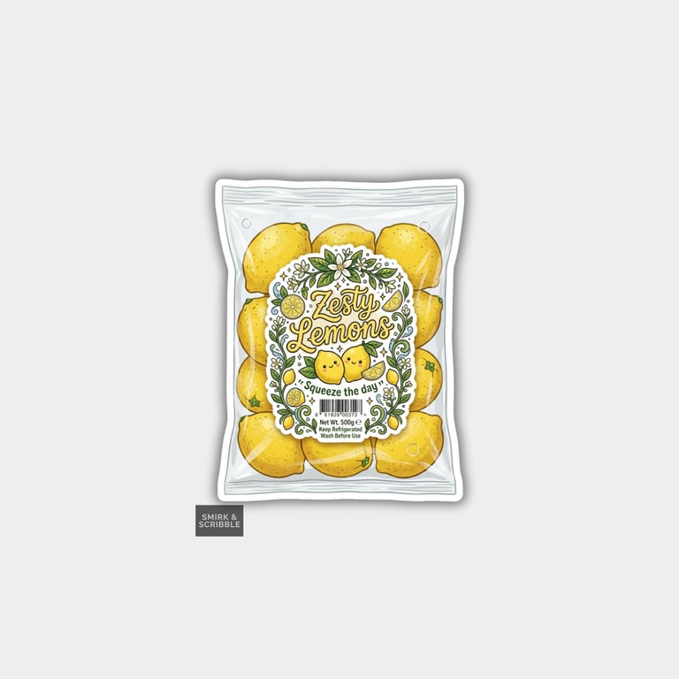 Grocery Food Vinyl Sticker For Adults - Zesty Lemons