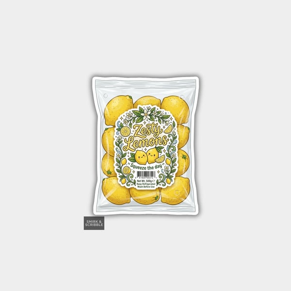 Grocery Food Vinyl Sticker For Adults - Zesty Lemons