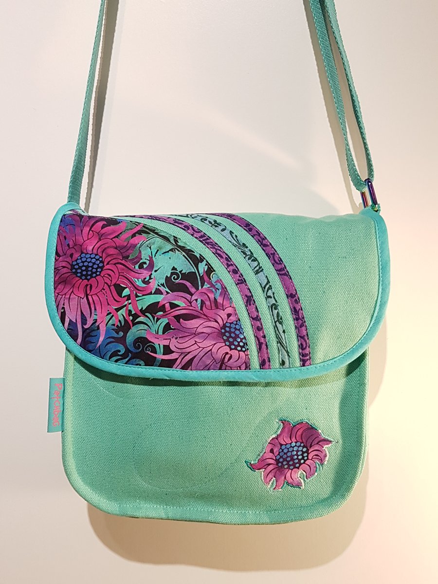 Turquise and purple flowers shoulder bag 