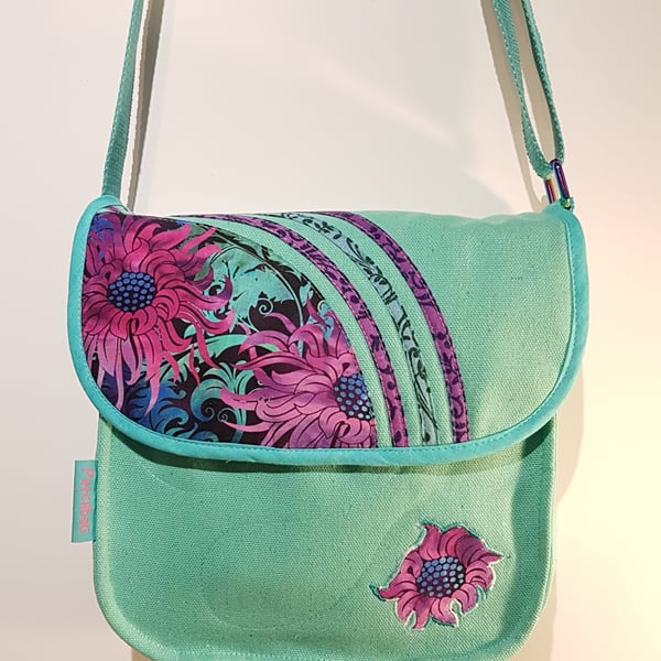 Turquise and purple flowers shoulder bag 