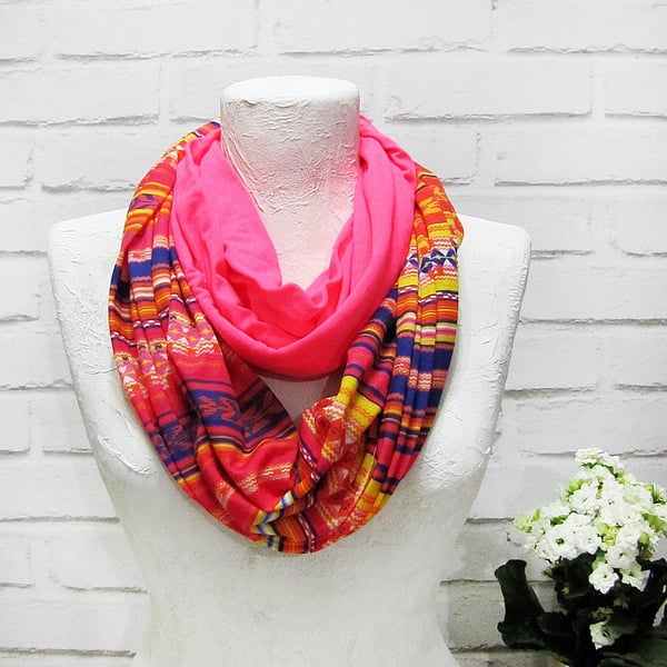 Infinity suprem scarf ethnic and highlighter pink flexible cotton blend shawl