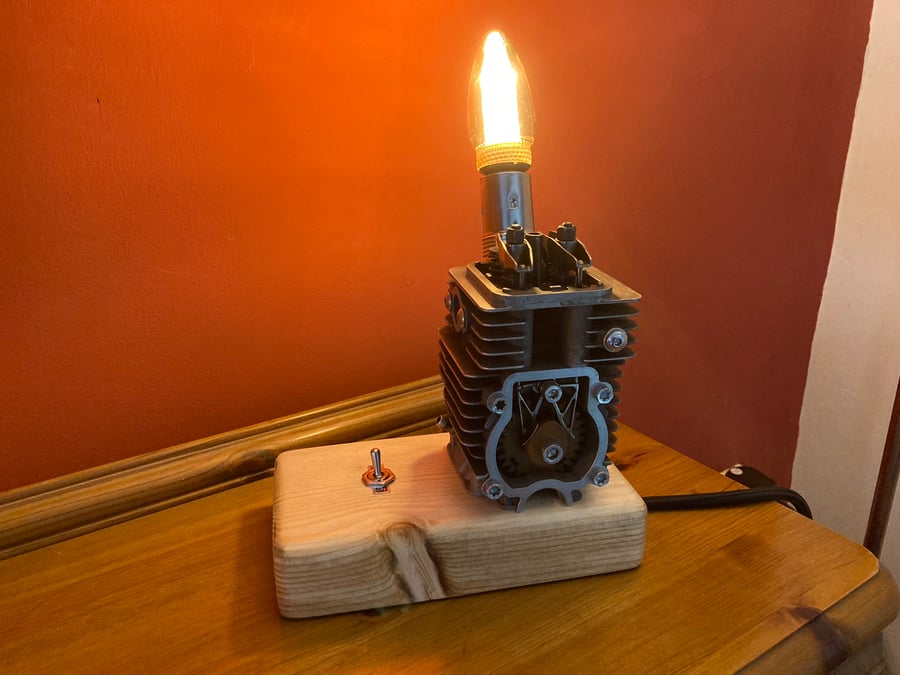 Engine Table Lamp, Industrial Style, made from a 4 Stroke Hedge Cutter Engine