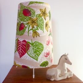 Lovely 50s MCM Strawberry and Leaf BARKCLOTH VIntage Fabric Lampshade option 