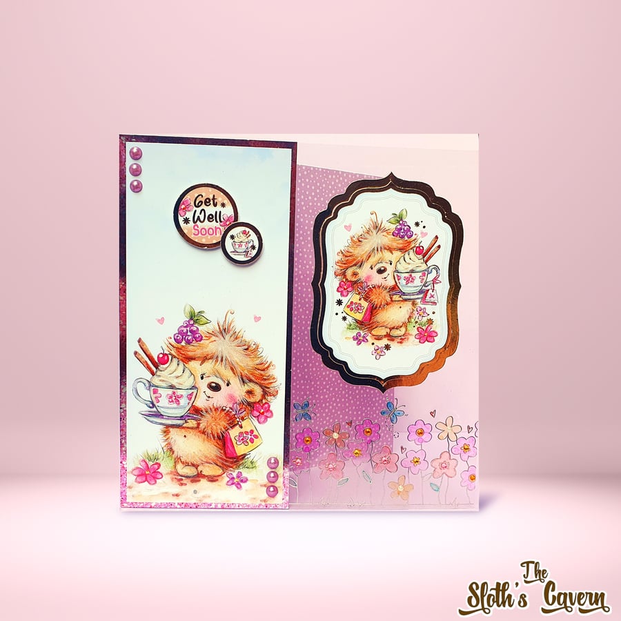 Get Well Soon Handmade Greeting Card with Hedgehogs