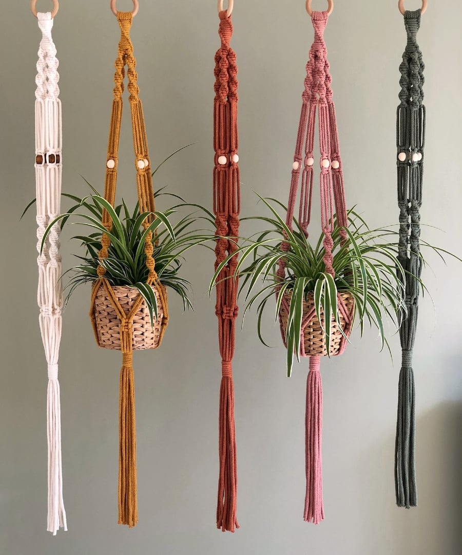 Boho Macrame Plant Hanger - Beaded Hanging Plan... - Folksy