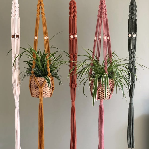 Boho Macrame Plant Hanger - Beaded Hanging Planter - Eco Friendly Gift