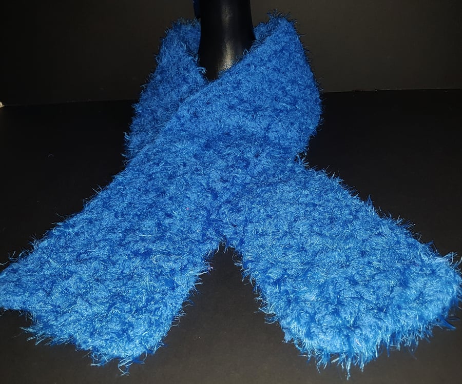 Blue Chunky Crochet Scarf