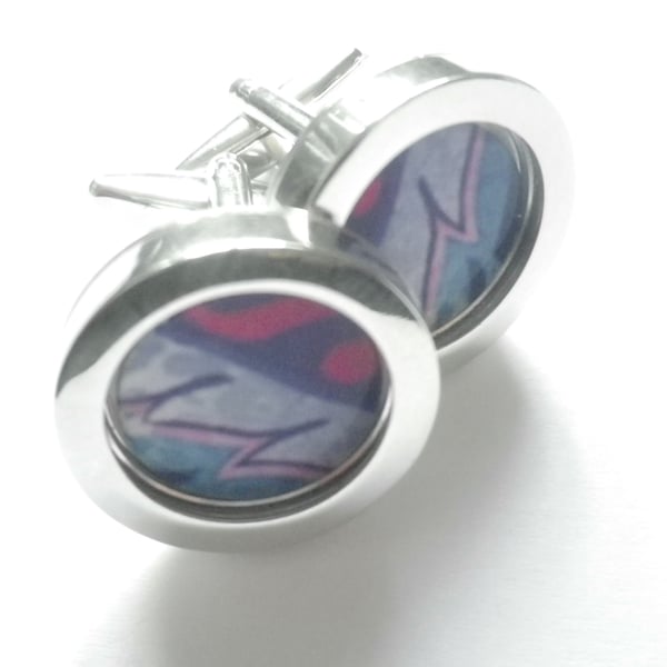 Pink Waves cufflinks, free shipping, gift wrapped, great image, Ref 1234