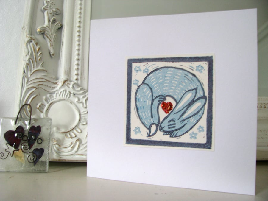 Blue Rabbit Heart card