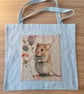 Handmade light blue field mouse tote bag 