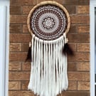 Crochet Dreamcatcher Wall Hanging in a Rattan Hoop