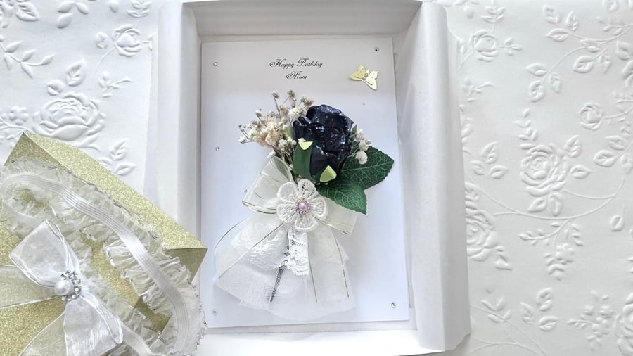 HandmadePersonalised Dried Flower Birthday Card with Box, Handmade Bouquet C502
