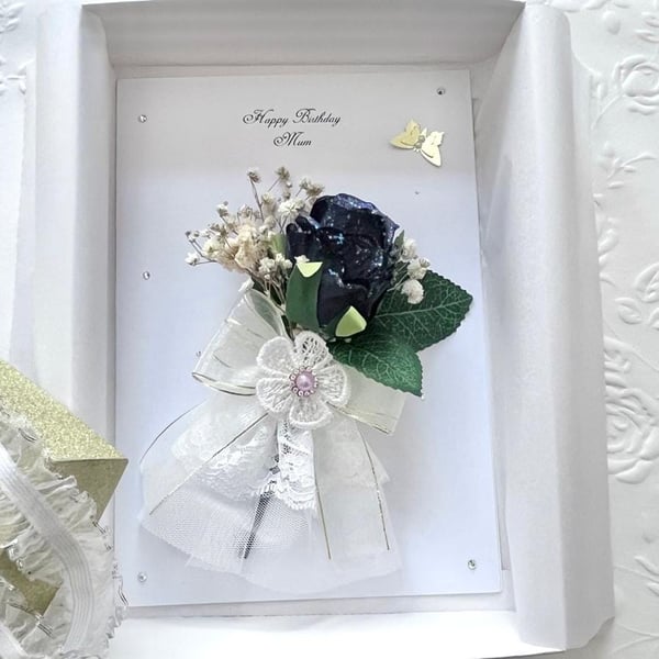 HandmadePersonalised Dried Flower Birthday Card with Box, Handmade Bouquet C502