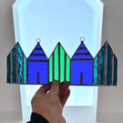 Stained Glass Suncatcher Beach Huts - Handmade Decoration - Blue Turq