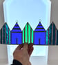 Stained Glass Suncatcher Beach Huts - Handmade Decoration - Blue Turq