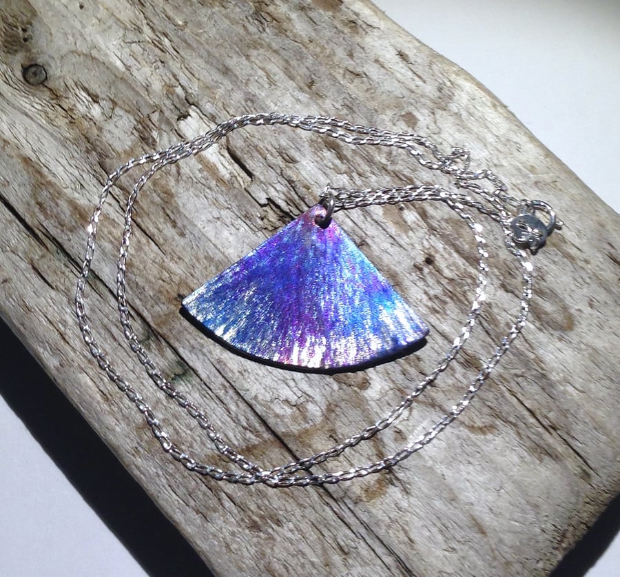 Coloured Titanium Fan Shaped Pendant  - UK Free Post