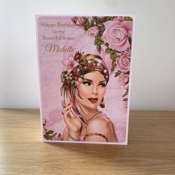 Handmade Personalised Art Deco Birthday Card. Michelle