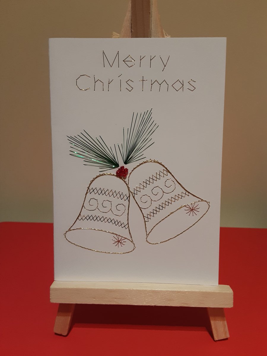 Bells with Holly. Hand Embroidered Christmas Card?
