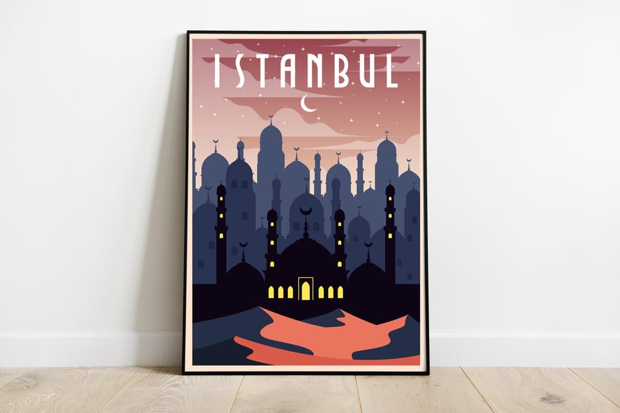 Istanbul retro travel poster, Istanbul wall print, Turkey travel poster