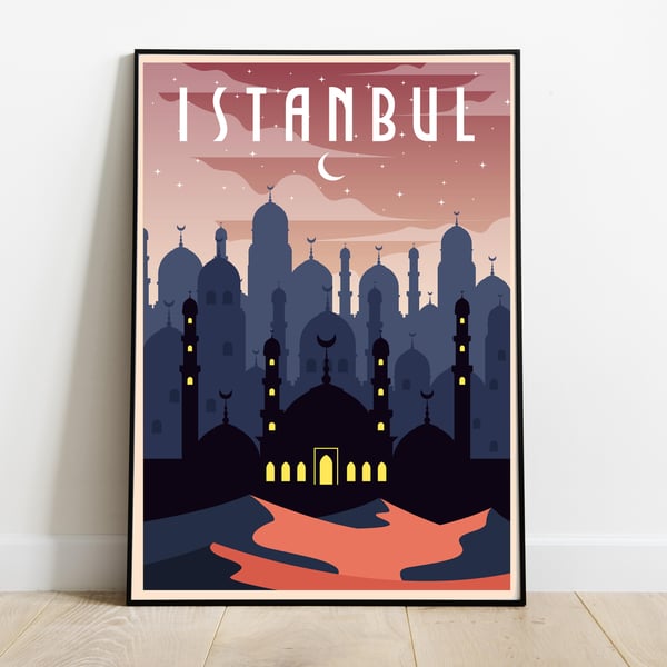 Istanbul retro travel poster, Istanbul wall print, Turkey travel poster