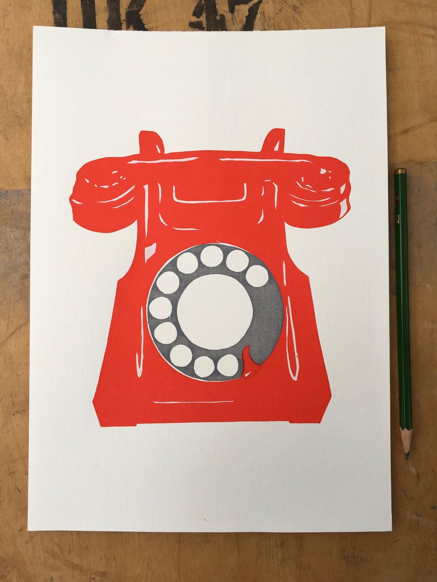 Red Retro Telephone - Handmade Silkscreen Print