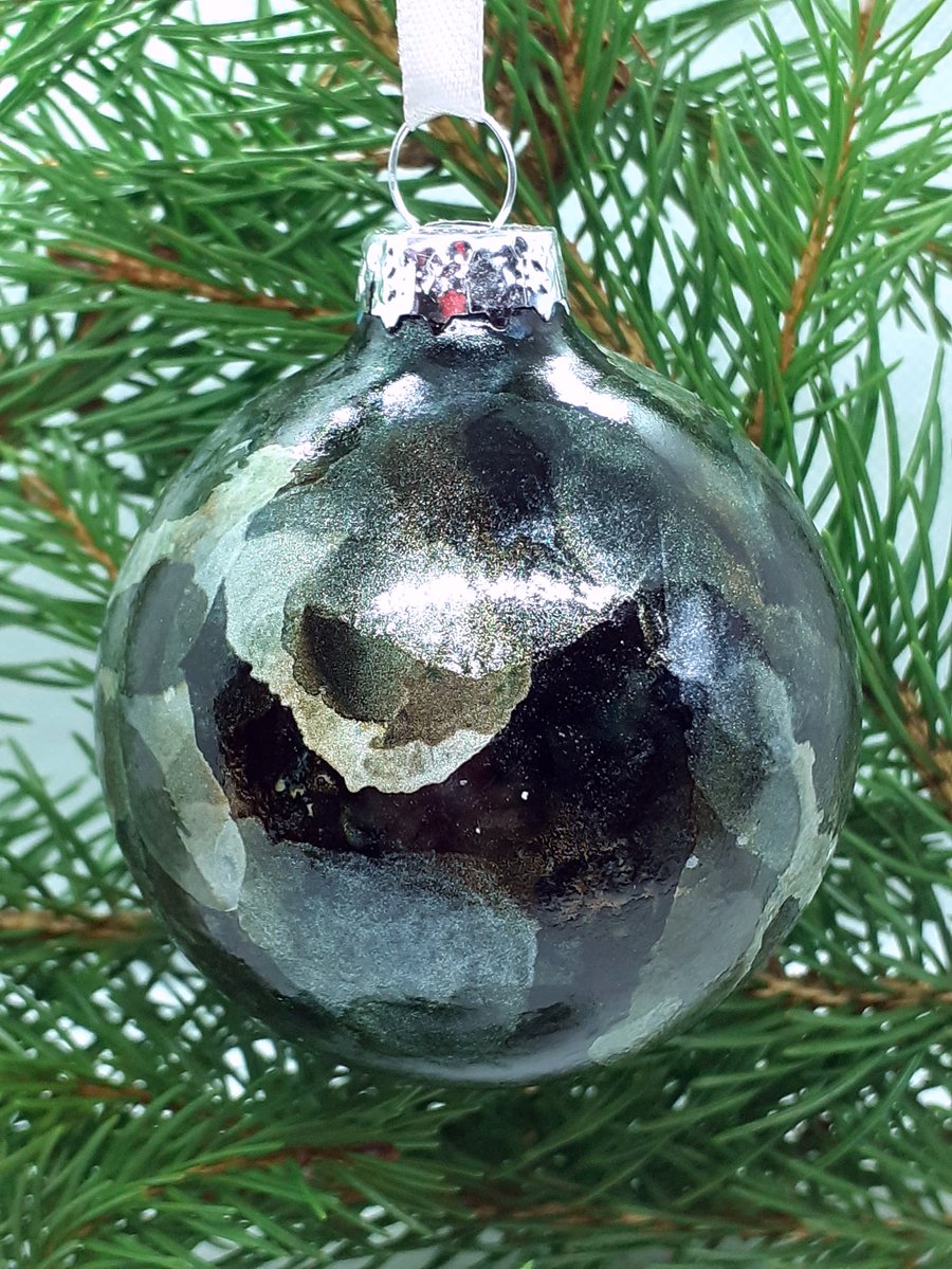 Unusual alcohol ink glass bauble 